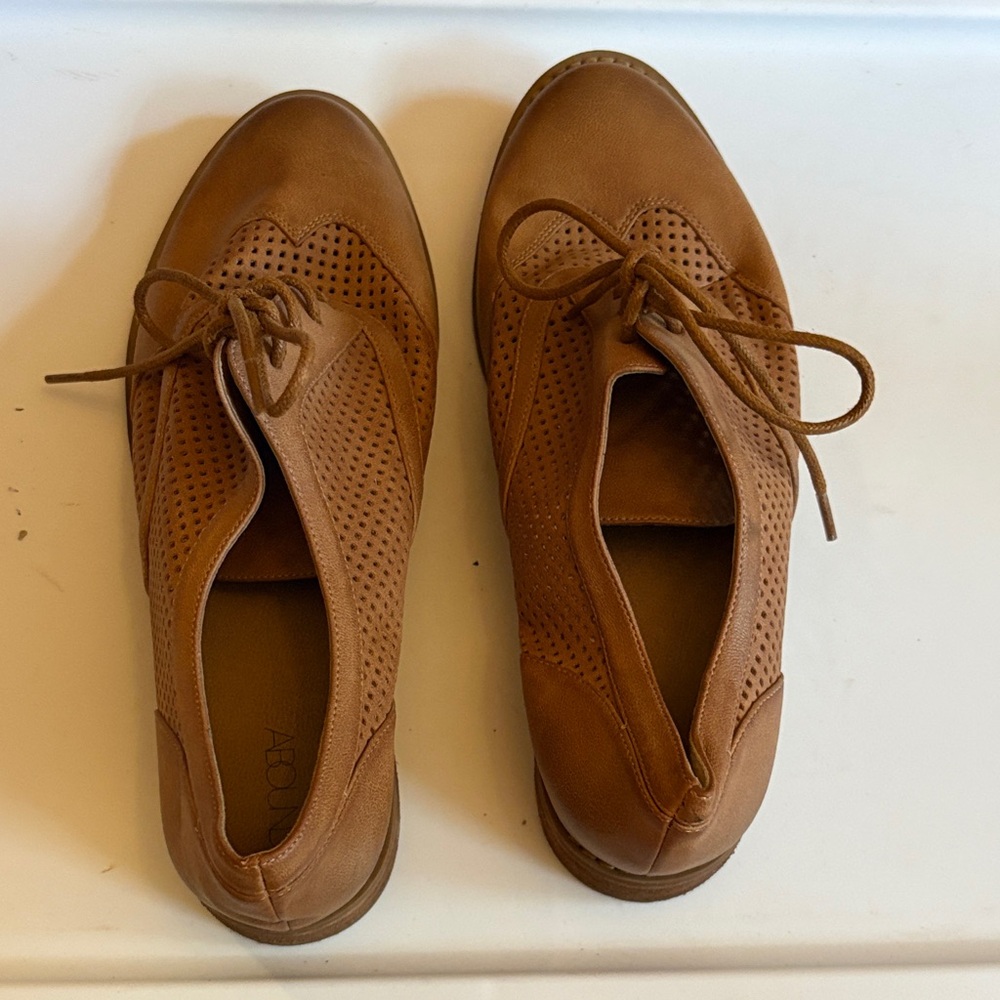 Abound Tan Perforated Lace-Up Flats